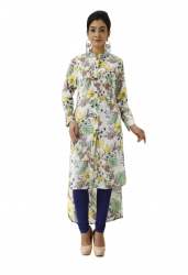 White Trail Cut Kurti | Multicolor Floral  Print