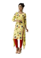Yellow Designer Trail Cut Kurti | Floral Print