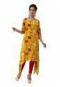 Yellow Trail Cut Kurti With Abstract Print