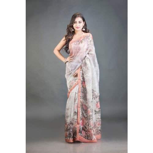 Linen Silk Saree With Digital Printed Design  by Aatmani