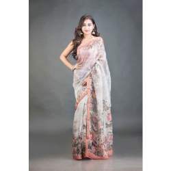 Linen Silk Saree With Digital Printed Design 