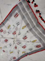 Authentic Mulmul Cotton with Beautiful Block and Long Tussle Saree