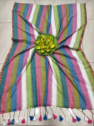 Beautiful Mulmul Rainbow Saree