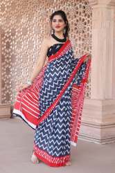 Designer Indigo Blue Printed Saree