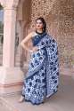 Designer Indigo Blue Printed Saree thumb 1