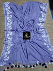 Durga Puja Special  Hand-painted Flower Mulmul Cotton Saree