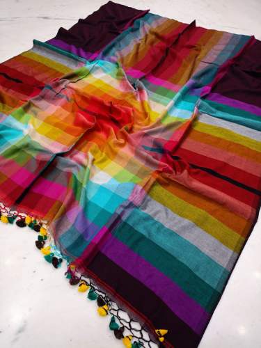 Exclusive HandLoom cotton multi check woven Saree by tanti ghar