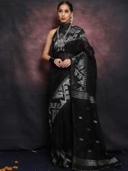 Exclusive Karat Woven Border Linen Saree