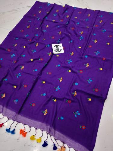 Fashionable Embroidery Mul cotton Saree