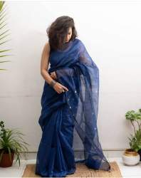 Handmade sequence Check Viscose Cotton saree