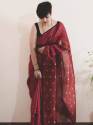 Handmade sequence Check Viscose Cotton saree thumb 1