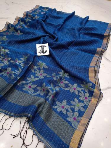 Premium Quality 92 count Jayashree Handwoven with Zari check Linen Saree