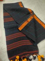 Pure Linen Sequence Woven with Copper zari border Saree