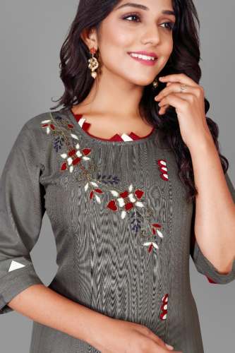 Handwork rayon kurta grey