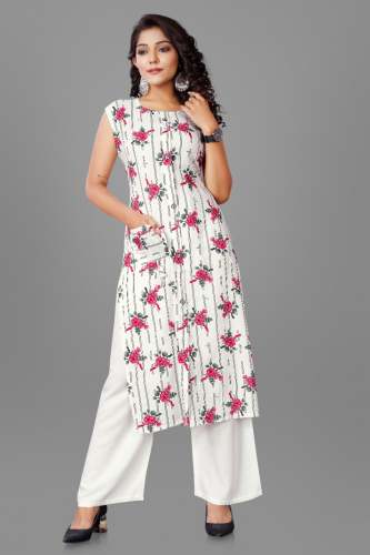 Rayon Printed Sleeveless Kurta by SareesEKart