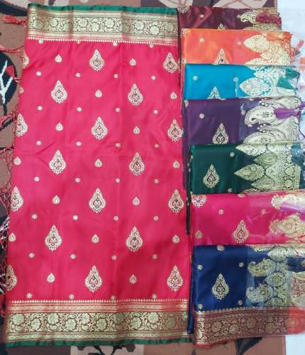 New Banarasi Satin Soft Silk Embroidery Saree by M S Silk And Sarees