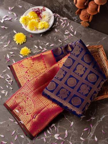 Gold Zari Soft Lichi Silk Saree