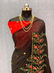 Beautiful Embroidered Flowers Work Saree