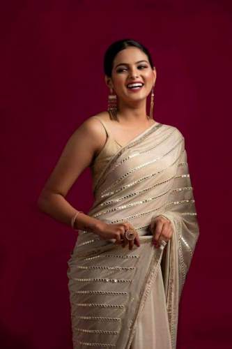 Designer Paper Mirror Sana Silk Saree by Aradhana Fashion