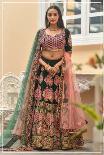 Bridal Velvet Lehanga Thread Embroidery 