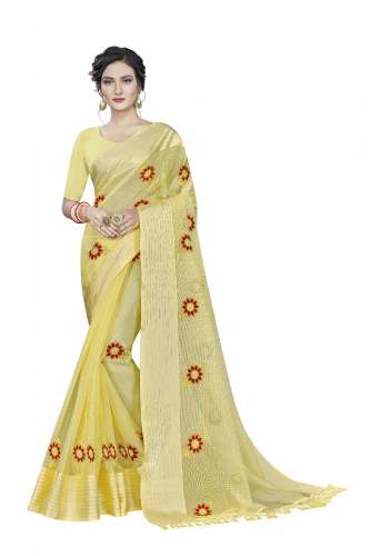 Cotton silk chain stitch Saree