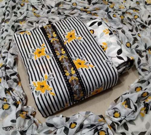 Glacé cotton with work Dress material
