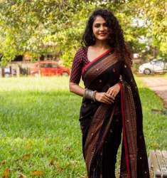 Mirror Work Jute Silk Saree