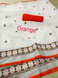 Supereb white lilein bandani mirror work saree