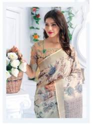 PURE CREAM COLOR LINEN DIGITAL PRINT SAREE