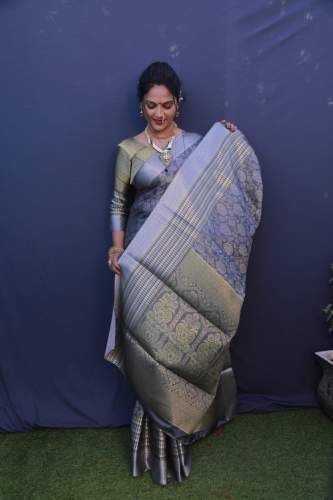 Pure Silk With Silver and Gold jari Saree by aahna fashion