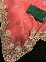 Wedding Wear Organza Cut Work Saree 