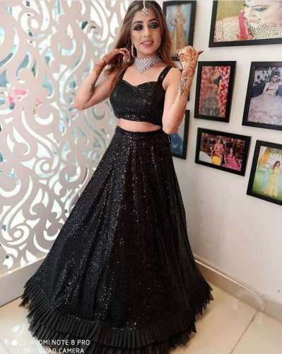 BLACK COLOUR GEORGETTE LAHENGA WITH EMBROIDERY 