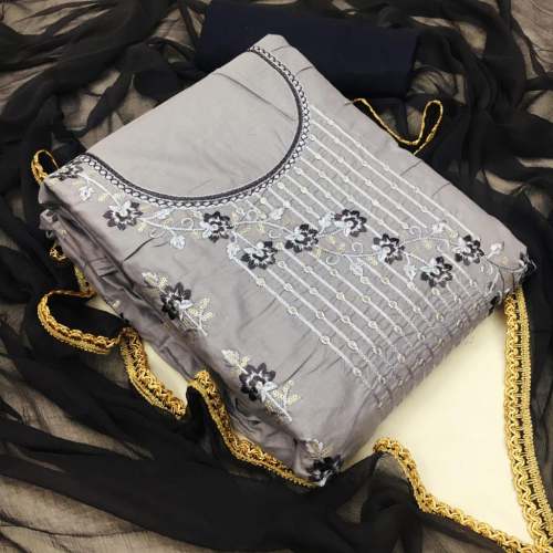 COTTON DRESS MATERIAL WITH  SEQUENCE EMBROIDERY