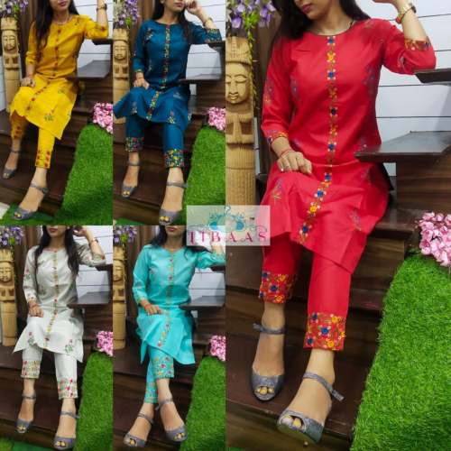 KHADI COTTON KURTI WITH PANT EMBROIDERY WORK