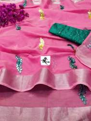 LINEN COTTON SILVER  BOARDER SAREE