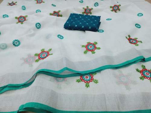LINEN SAREE WITH HEAVY BORDER & MIRROR PALLU