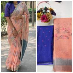 LINEN COTTON SILK DIGITAL PRINTED SAREE