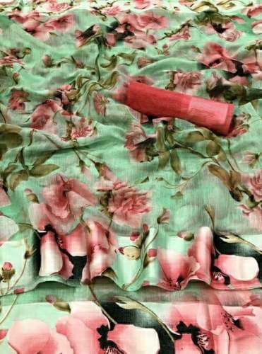 LINEN SATIN PATTA PRINTED SAREE