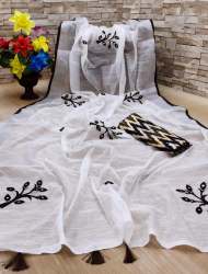 LINEN SAREE WITH BANGLORI MIRROR WORK