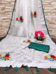 LINEN SAREE WITH BANGHALI WORK