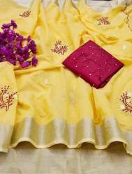 Linen  saree with embroidery work