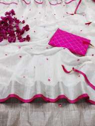 LINEN SAREE WITH MIRROR PALLU