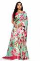 Linen  saree with printed work