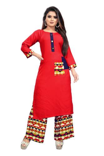 HEAVY RAYON KURTI WITH PRINTED PLAZO
