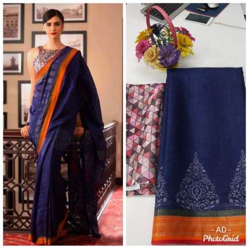 SOFT LINEN COTTON SILK PRINTED SAREE