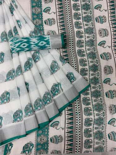 SOFT LINEN HATHI DESIGN PRINTED SAREE