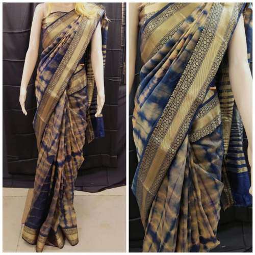 tussar silk with hand print 