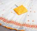 WHITE COLOUR LINEN SAREE WITH BIG BUTTA