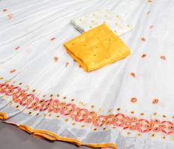 WHITE COLOUR LINEN SAREE WITH BIG BUTTA