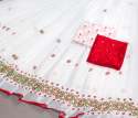 WHITE COLOUR LINEN SAREE WITH BIG BUTTA thumb 4